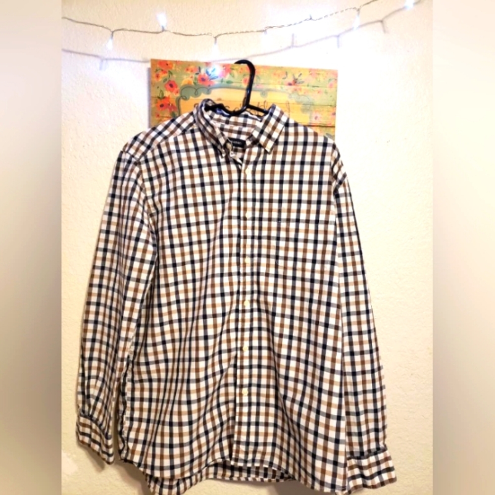 Tricots st Raphael button down dress shirt-Brown/White/Navy size Large